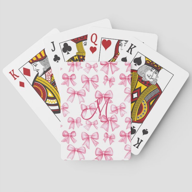 Jeu De Cartes Monogramme Première Bow rose Coquette Cadeau esthé (dos)