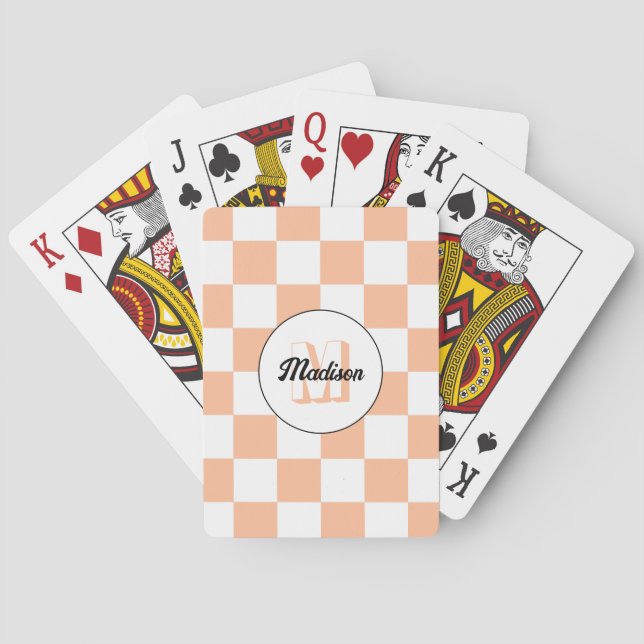 Jeu De Cartes Monogramme rétro géométrique blanc pêche à carreau (dos)
