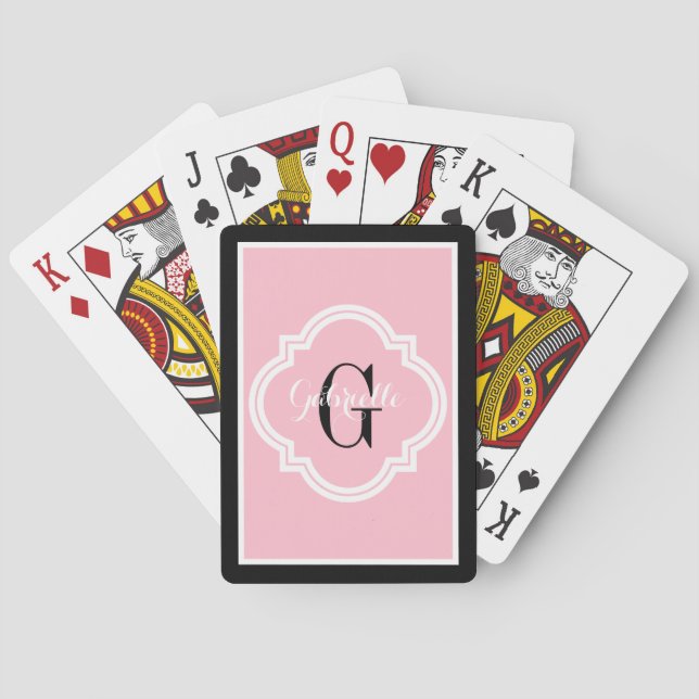 Jeu De Cartes Monogramme rose et noir élégant chic (dos)