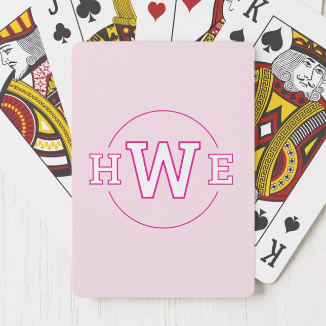 Jeu De Cartes Monogramme rose Initiales simples Moderne Girly Re (Pink Monogram Simple Initials Modern Girly Retro Poker Cards)