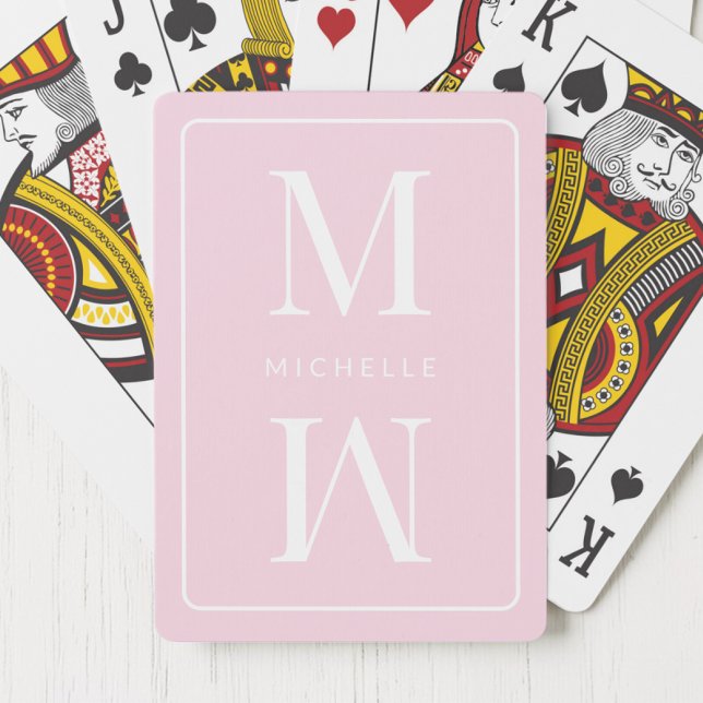 Jeu De Cartes Monogramme rose minuscule Nom initial moderne (Girly Pink Monogram Minimalist Initial Modern Name Poker Cards)