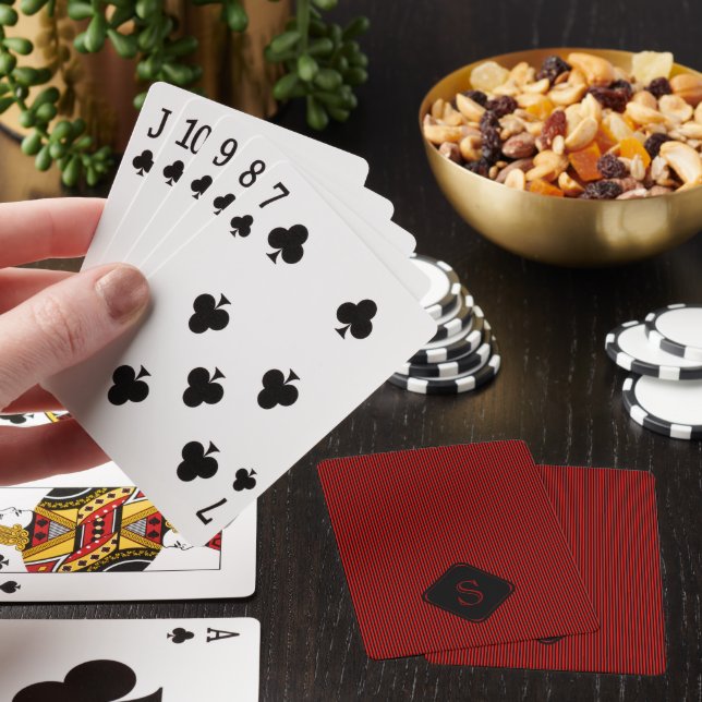 Jeu De Cartes Monogramme rouge et noir de fines bandes verticale (In Situ)