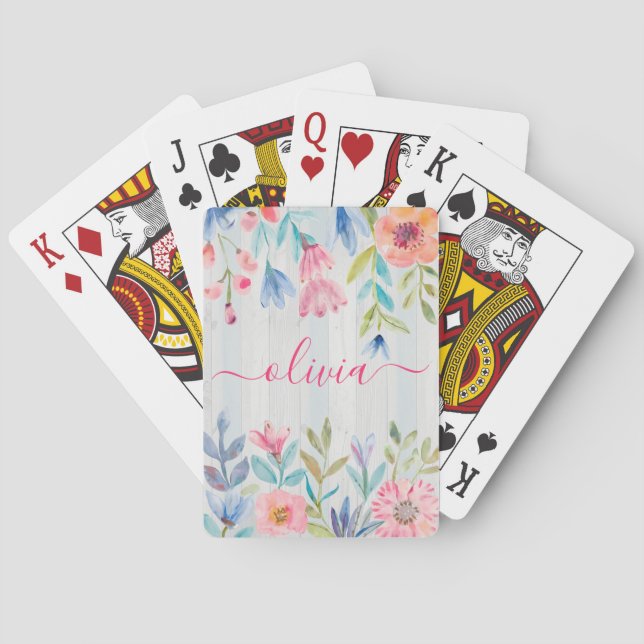 Jeu De Cartes Monogramme rustique aquarelle florale (dos)