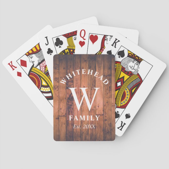 Jeu De Cartes Monogramme rustique bois personnalisé (dos)