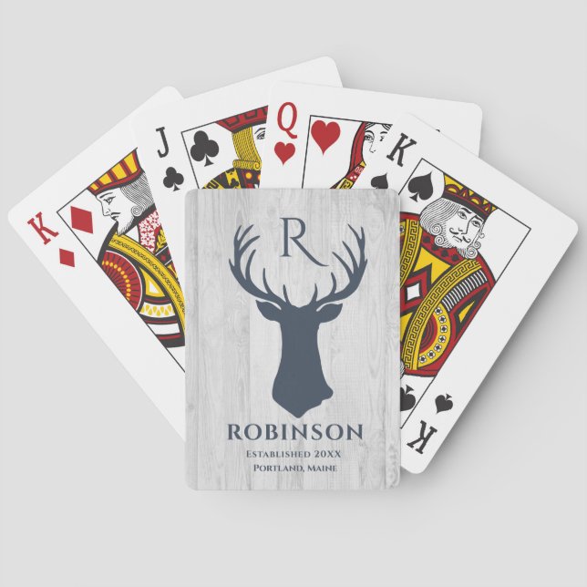 Jeu De Cartes Monogramme Rustique Famille Bois Styled Cerf Antle (dos)