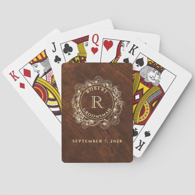 Jeu De Cartes Monogramme rustique Groomsman (dos)