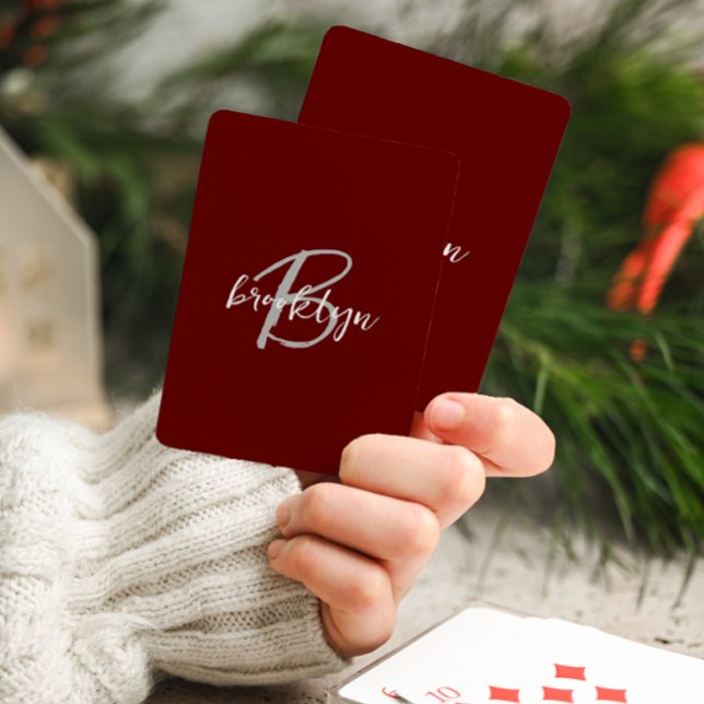 Jeu De Cartes Monogramme Script Tendance Bourgogne Gris Blanc (Créateur téléchargé)