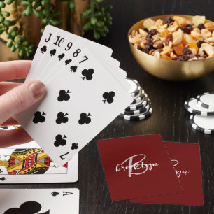 Jeu De Cartes Monogramme Script Tendance Bourgogne Gris Blanc