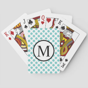 Jeu De Cartes Monogramme simple avec Pois Aqua