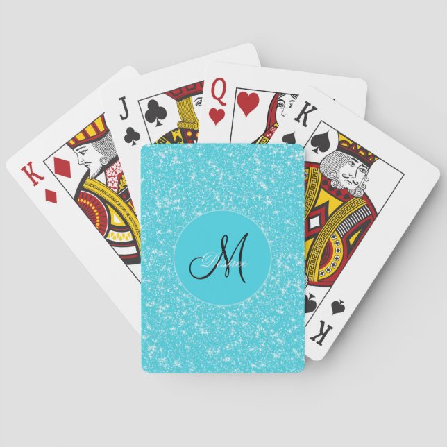 Jeu De Cartes Monogramme Sparkle Parties scintillant Turquoise W (dos)