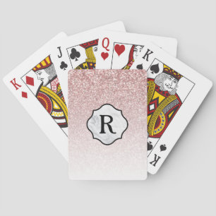 Jeu De Cartes Monogramme sur Badge Marbre, Ombré Paillettes Rose