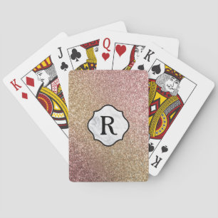Jeu De Cartes Monogramme sur Badge Marbre, Paillettes Or et Or R