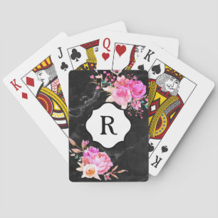 Jeu De Cartes Monogramme sur des fleurs roses audacieuses sur ma