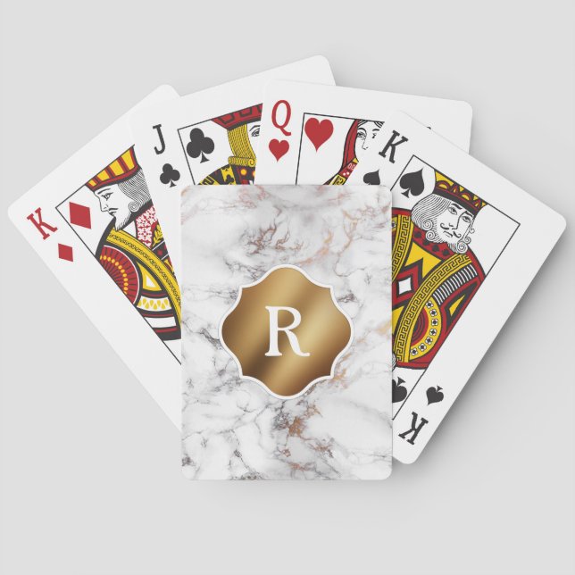 Jeu De Cartes Monogramme sur marbre doré et blanc (dos)