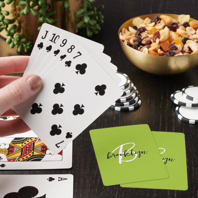Jeu De Cartes Monogramme tendance vert citron noir blanc Script  (In Situ)