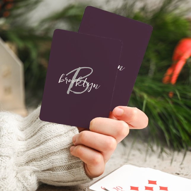 Jeu De Cartes Monogramme tendance violet gris blanc écriture scr (Créateur téléchargé)