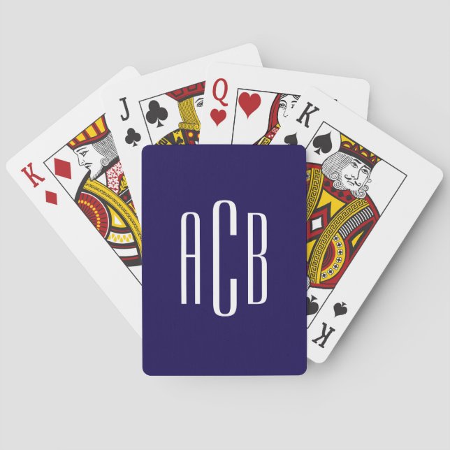 Jeu De Cartes Monogramme trois lettres bleu foncé et blanc (dos)