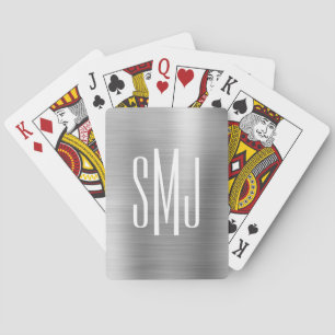Jeu De Cartes Monogramme trois lettres en feuille d'argent gris