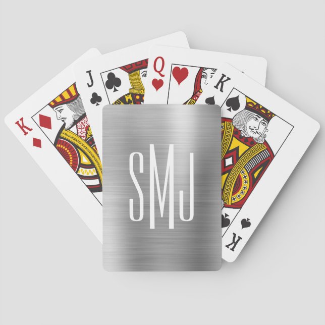 Jeu De Cartes Monogramme trois lettres en feuille d'argent gris (dos)