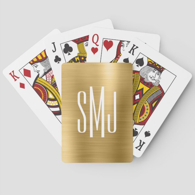 Jeu De Cartes Monogramme trois lettres feuille d'or (dos)