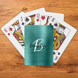 Jeu De Cartes Monogramme turquoise en métal brossé noir blanc