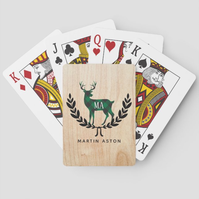 Jeu De Cartes Monogramme vert de mâle de plaid de Buffalo (dos)