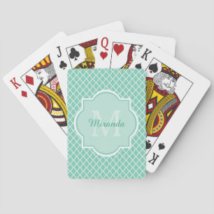 Jeu De Cartes Monogramme vert en bon état élégant de Quatrefoil
