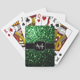 Jeu De Cartes Monogramme vert foncé faux parties scintillant sci