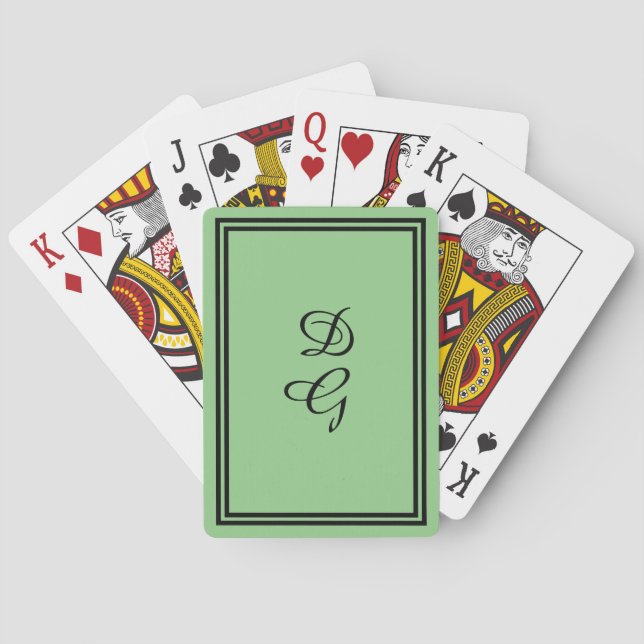 Jeu De Cartes Monogramme vert menthe, avec lettres et garnitures (dos)