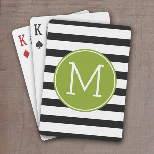Jeu De Cartes Monogramme vert Motif rayé noir et blanc