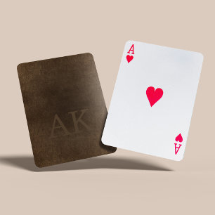 Jeu De Cartes Monogramme vintage élégant aspect cuir marron