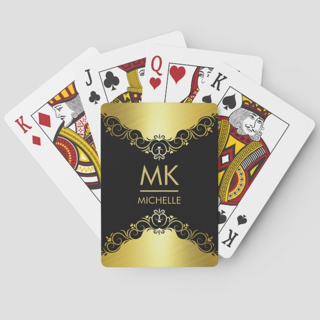 Jeu De Cartes Monogramme vintage élégant d'or (dos)
