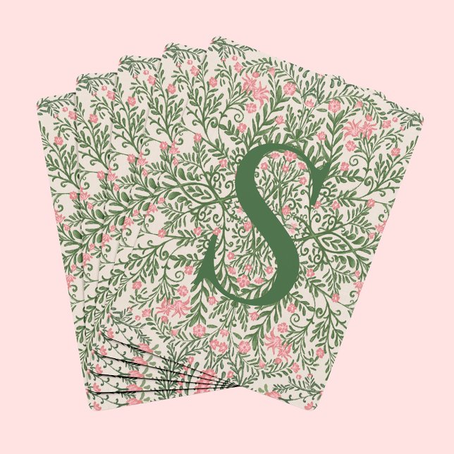 Jeu De Cartes Monogrammed Green & Pink Floral Pattern Card Deck  (Créateur téléchargé)