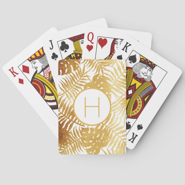 Jeu De Cartes Monographie feuille de palmier blanc or (dos)