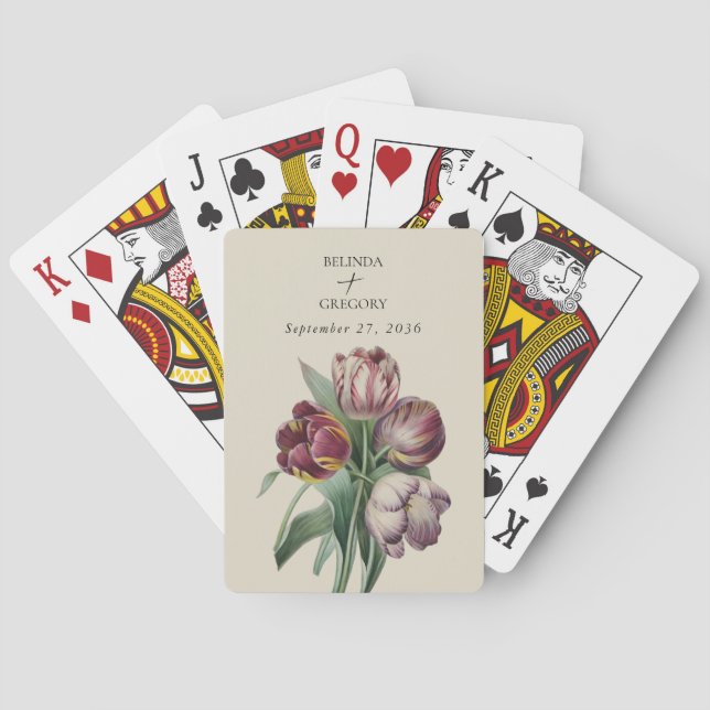 Jeu De Cartes Moody Watercolor Purple Tulips Mariage Faveur (dos)