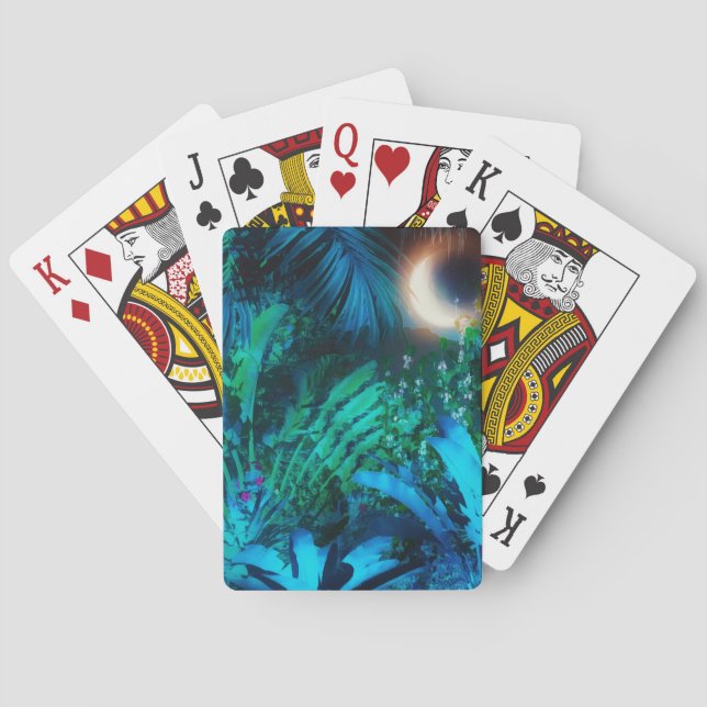 Jeu De Cartes Moon Night Tropical Jungle Leaves Silver Blue (dos)