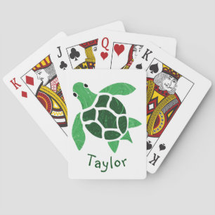 Jeu De Cartes Mosaïque Jade Green Sea Turtle avec nom