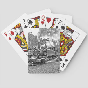 Jeu De Cartes Moteur de train à vapeur Vintage noir et blanc