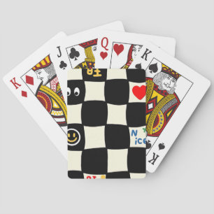 Jeu De Cartes Motif à carreaux ondulé rétro avec icônes gribouil