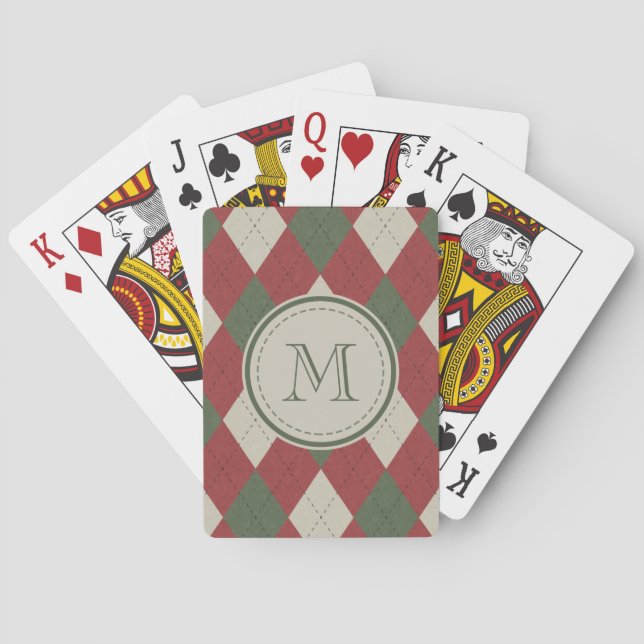 Jeu De Cartes Motif à motifs de losanges vert et rouge de plaid (dos)