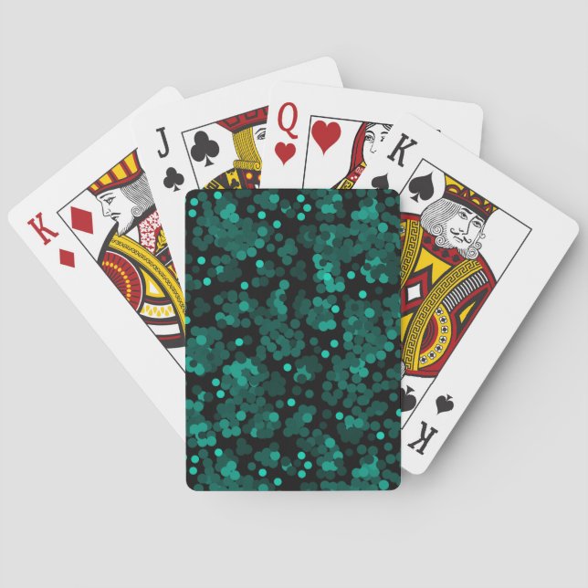 Jeu De Cartes Motif à pois vert turquoise sur noir (dos)