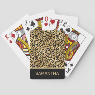 Jeu De Cartes Motif à taches de léopard en feuille d'or et noir 