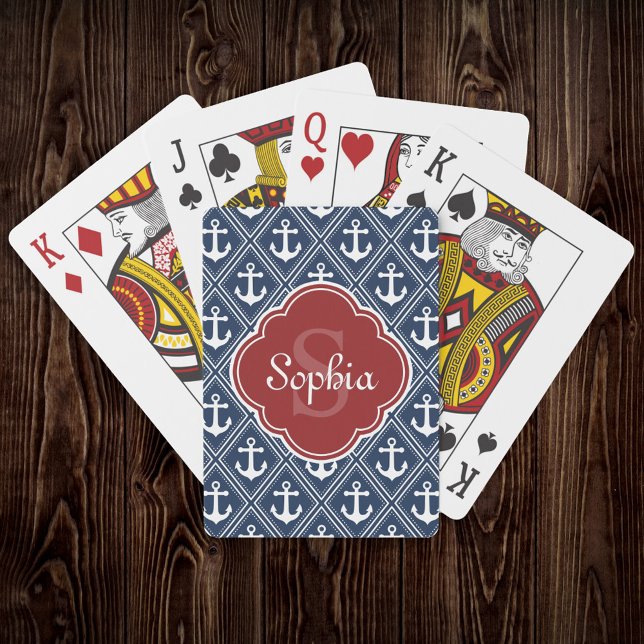 Jeu De Cartes Motif Ancre bleu Monogramme rouge (Créateur téléchargé)