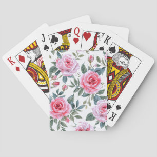 Jeu De Cartes Motif aquarelle cottagecore à fleurs de rose rose
