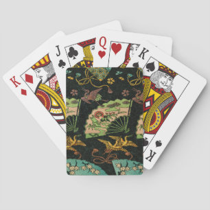 Jeu De Cartes Motif artistique floral de grue et d'éventail japo