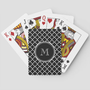 Jeu De Cartes Motif blanc noir de Quatrefoil, votre monogramme