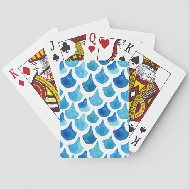 Jeu De Cartes Motif bleu d'échelle d'aquarelle (dos)