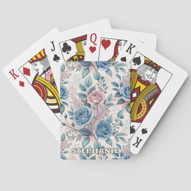 Jeu De Cartes Motif bleu et rose sur blanc doux (dos)