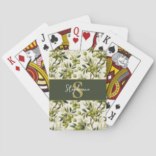 Jeu De Cartes Motif Branche d'Olivier Monogramme Méditerranéen