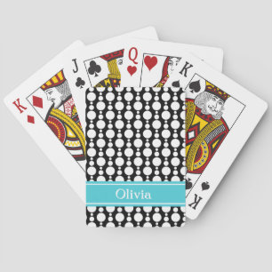 Jeu De Cartes Motif Cercles Rétro Noir & Blanc avec Bande Aqua